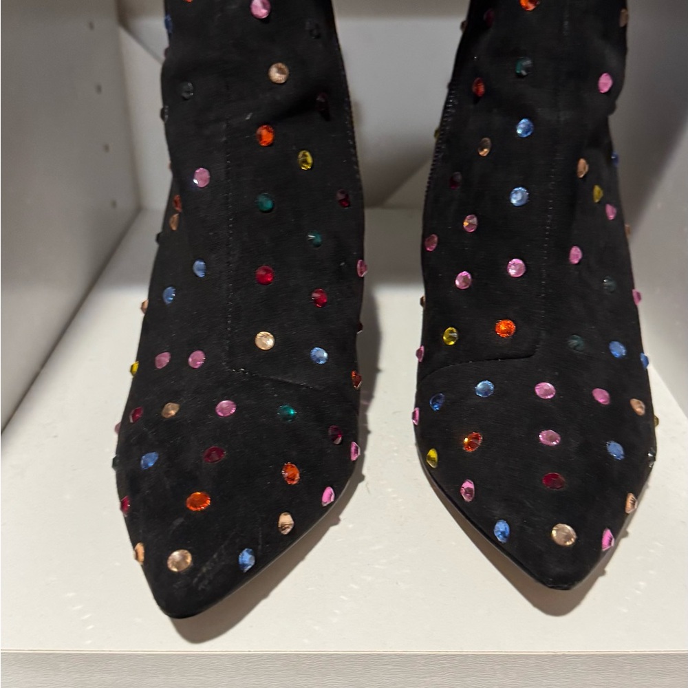 Betsey Johnson Black Multicolor Polka Dot Heeled Boots